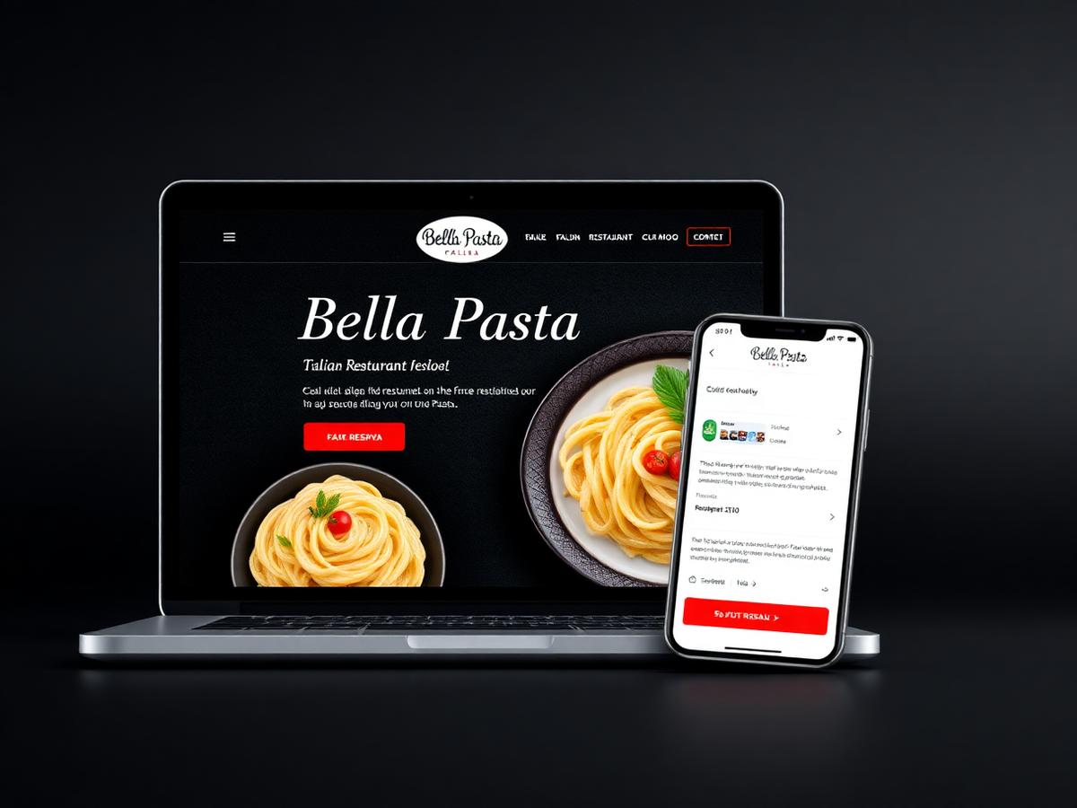 Mockup de site de restaurante em notebook e celular